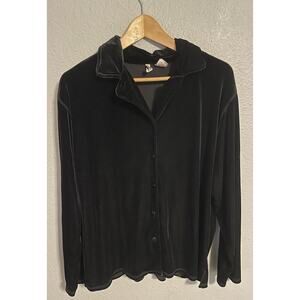 Vintage Claires Rose Womens Top Size Large Black Velvet Button Up Whimsigoth 90s